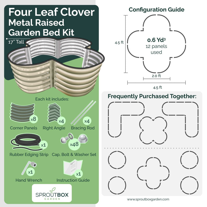 17” Tall Four Leaf Clover Garden Bed - Clementine Home Floral Gift
