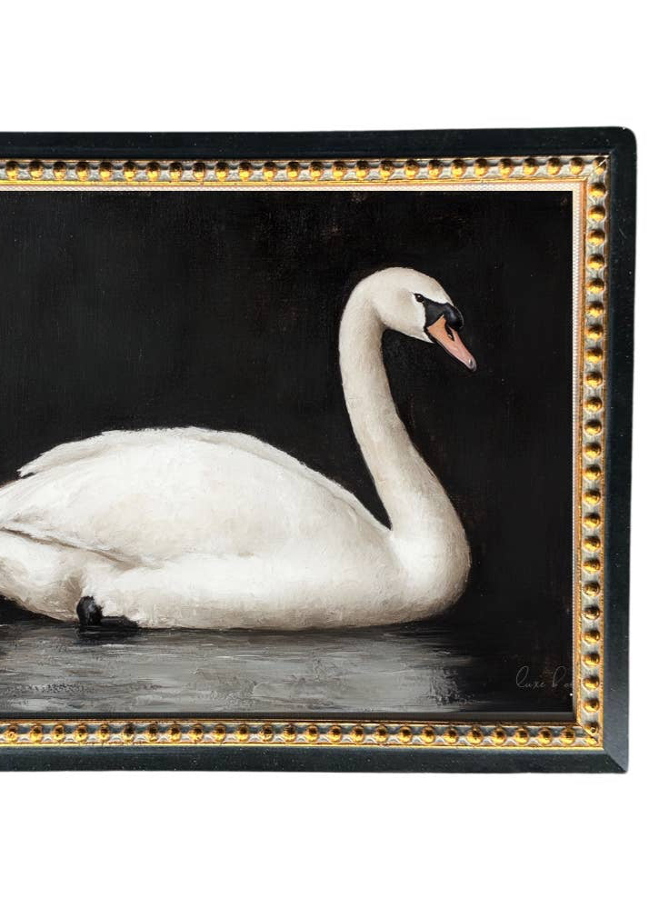Moody Swan | Gold Beaded Black French Framed Art - 8" x 10"