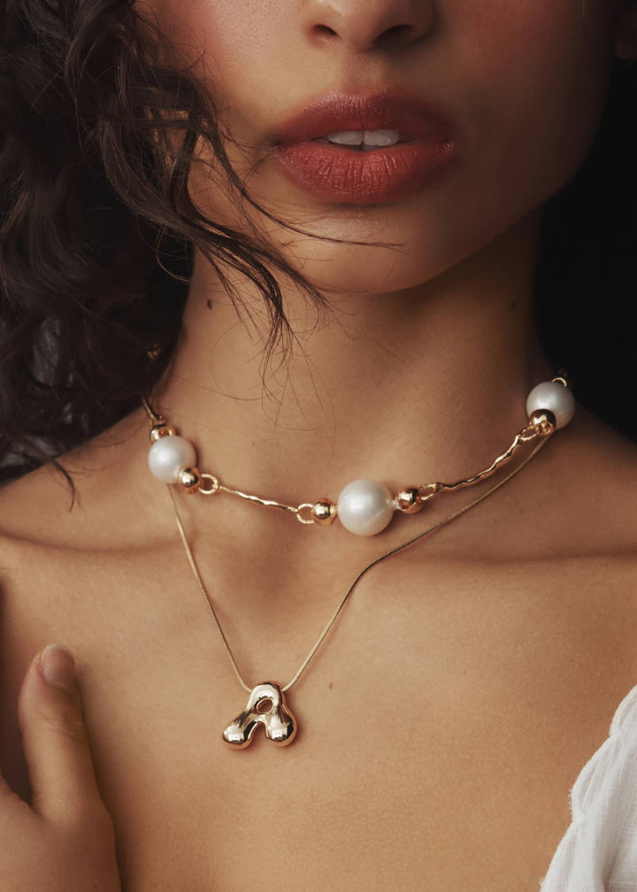 Bubble Letter Initial Necklace - Clementine Home Floral Gift