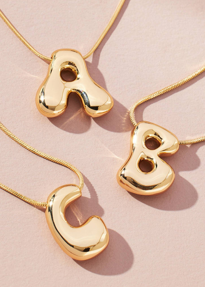 Bubble Letter Initial Necklace - Clementine Home Floral Gift