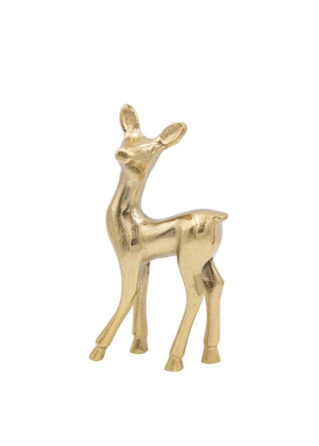 Cast Aluminum Deer Figurine – Gold Finish - Clementine Home Floral Gift