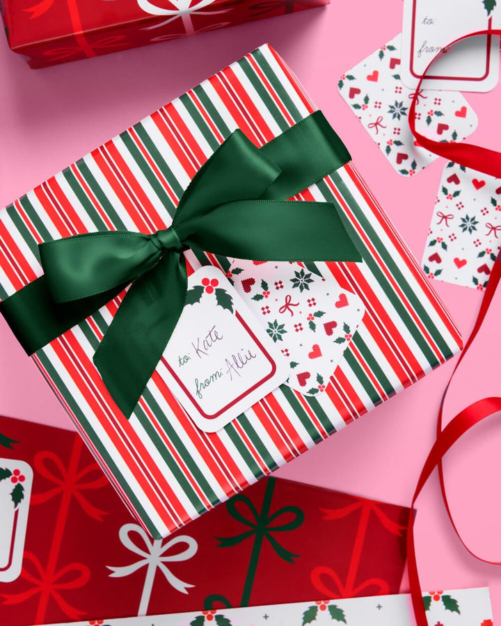 Christmas Wrapping Paper Set – 12 Sheets + 16 Tags - Clementine Home Floral Gift