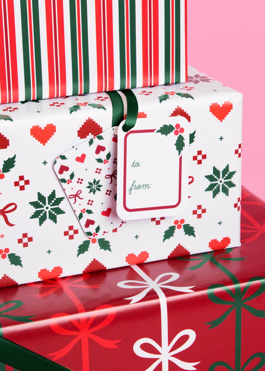Christmas Wrapping Paper Set – 12 Sheets + 16 Tags - Clementine Home Floral Gift