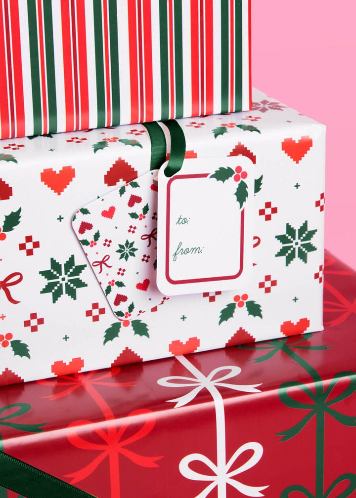 Christmas Wrapping Paper Set – 12 Sheets + 16 Tags - Clementine Home Floral Gift