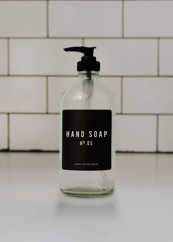 Clear Glass Hand Soap Dispenser - Clementine Home Floral Gift