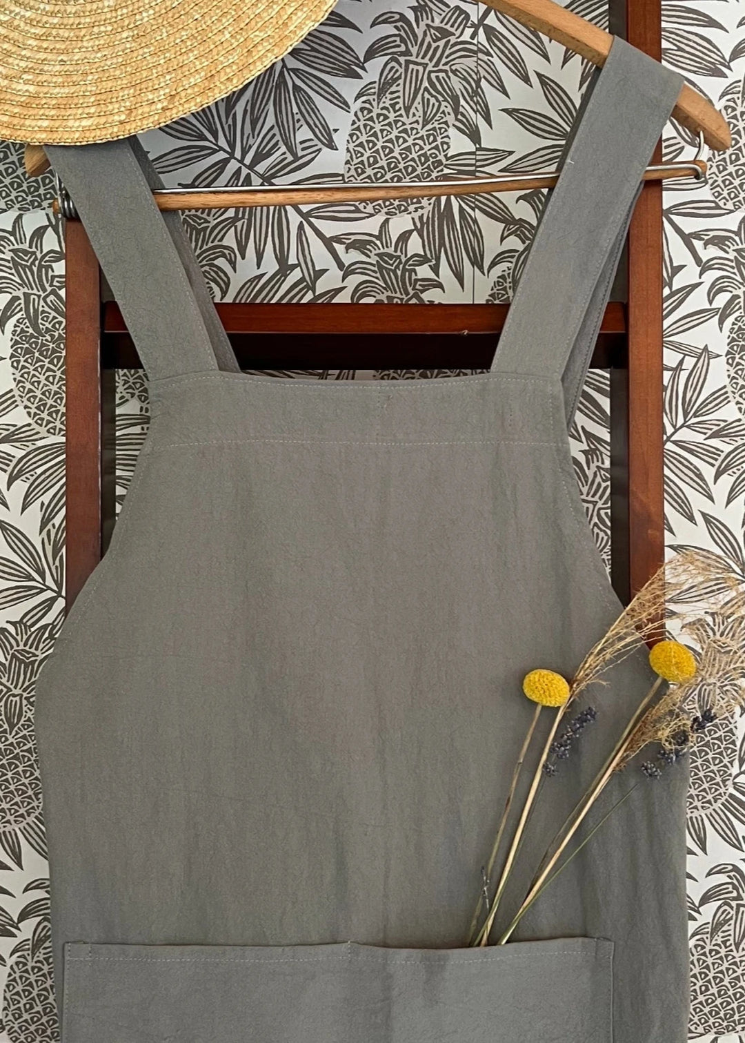 Cross Back Apron - Fog Grey - Clementine Home Floral Gift