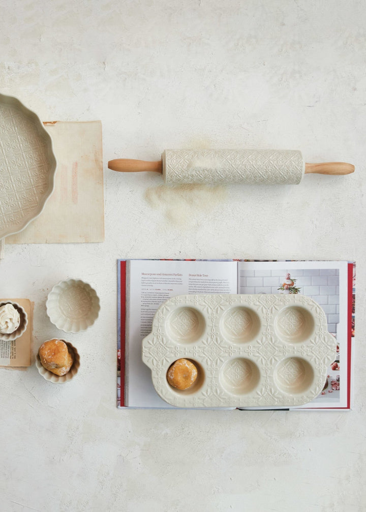 Embossed Stoneware Rolling Pin - Clementine Home Floral Gift