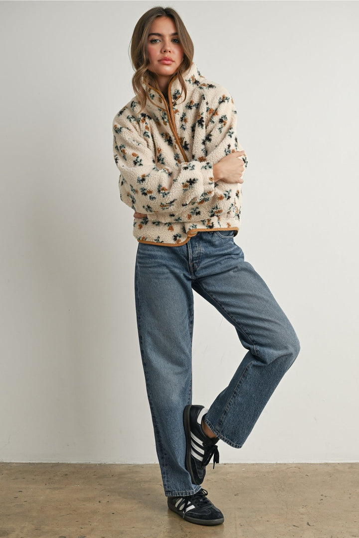 Floral Print Fluffy Fleece Jacket - Clementine Home Floral Gift