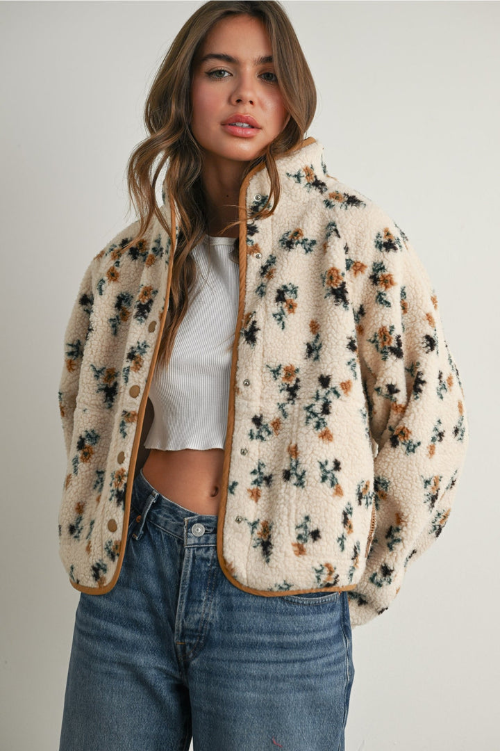 Floral Print Fluffy Fleece Jacket - Clementine Home Floral Gift