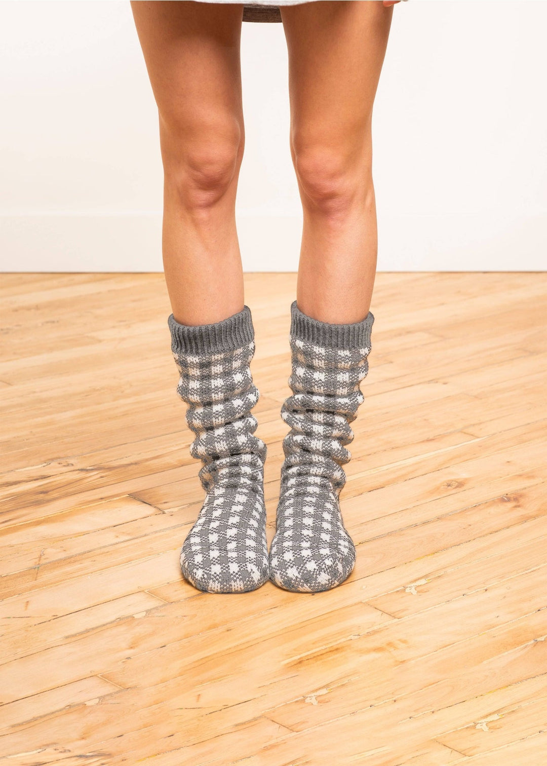 Gingham Lounge Sock - Grey - Clementine Home Floral Gift