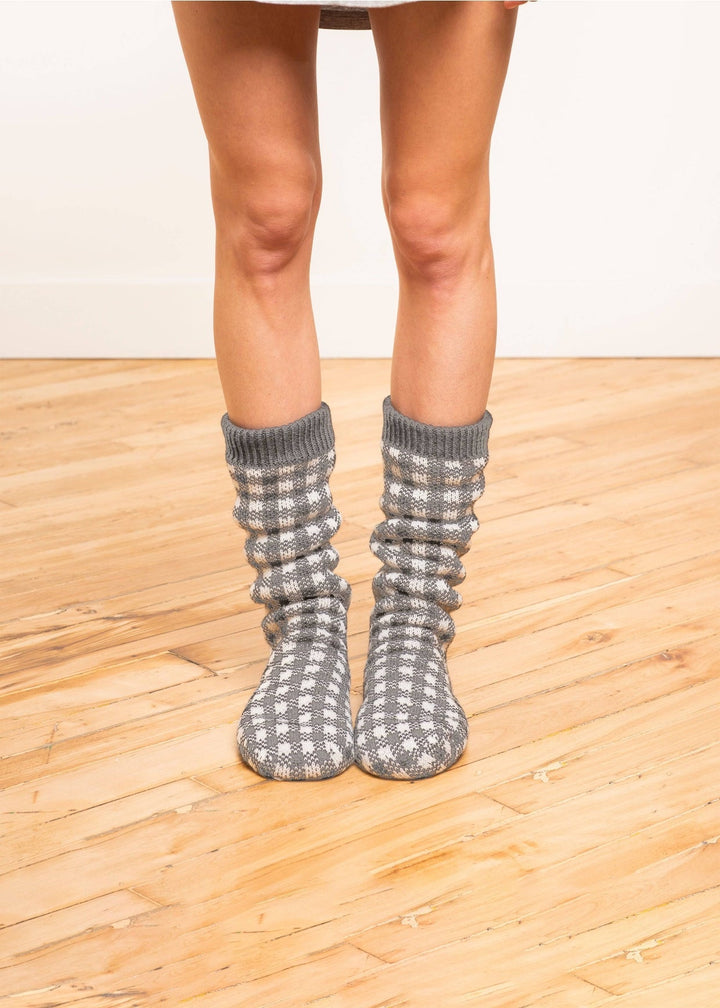 Gingham Lounge Sock - Grey - Clementine Home Floral Gift