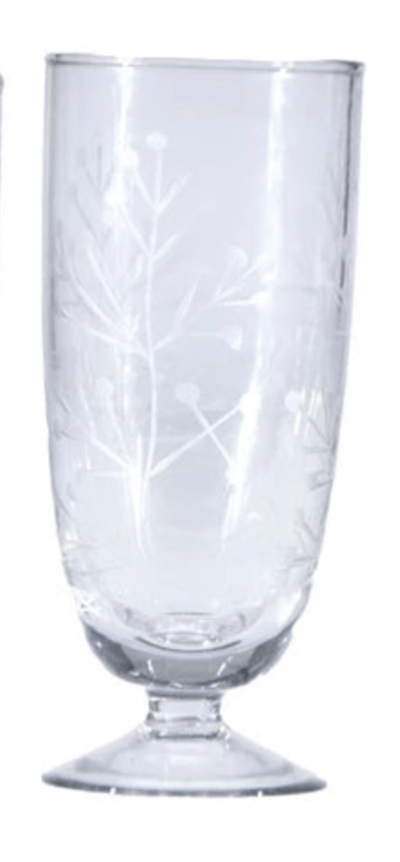 Hand - Blown Stemmed Drinking Glasses with Etched Botanicals – Set of 2 - Clementine Home Floral Gift