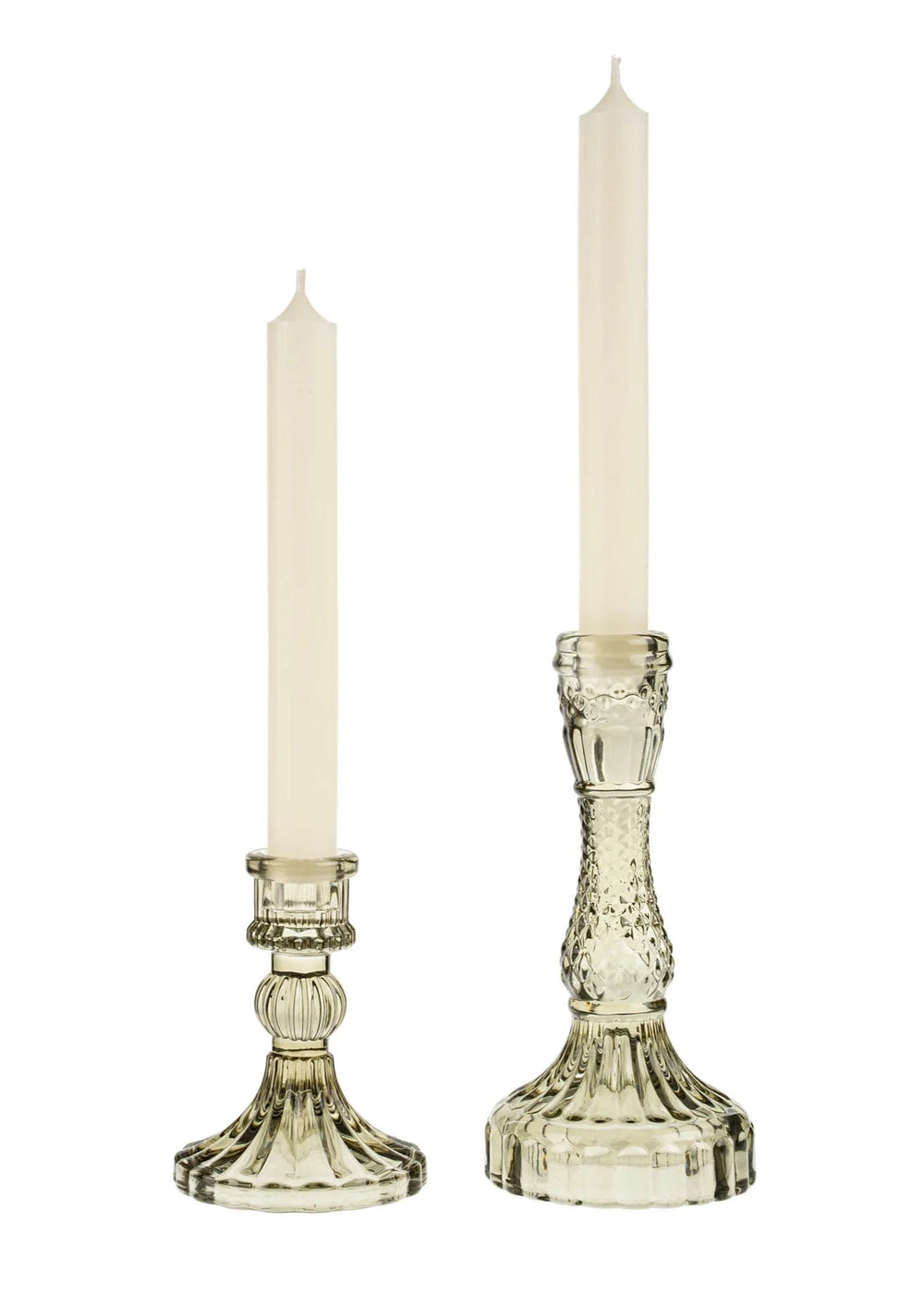 Palazzo Glass Candle Holder, Set of 2 - Grey - Clementine Home Floral Gift