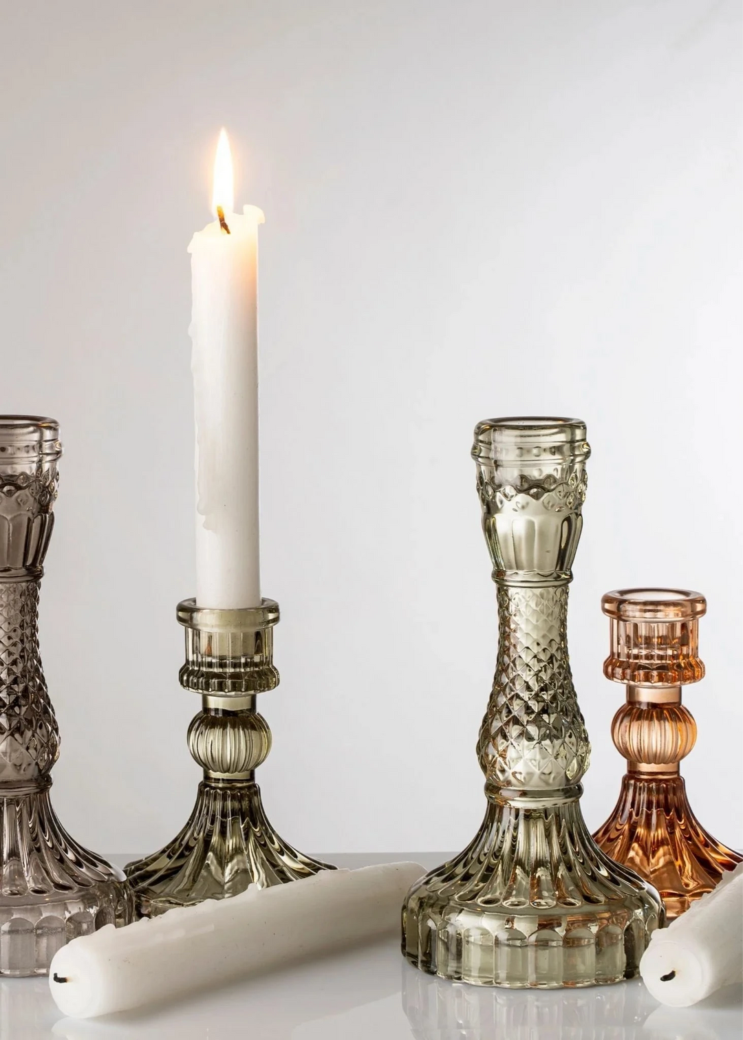 Palazzo Glass Candle Holder, Set of 2 - Grey - Clementine Home Floral Gift