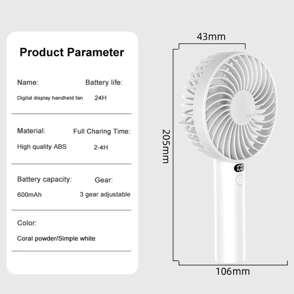 Rechargeable Hand Fan - Pink - Clementine Home Floral Gift