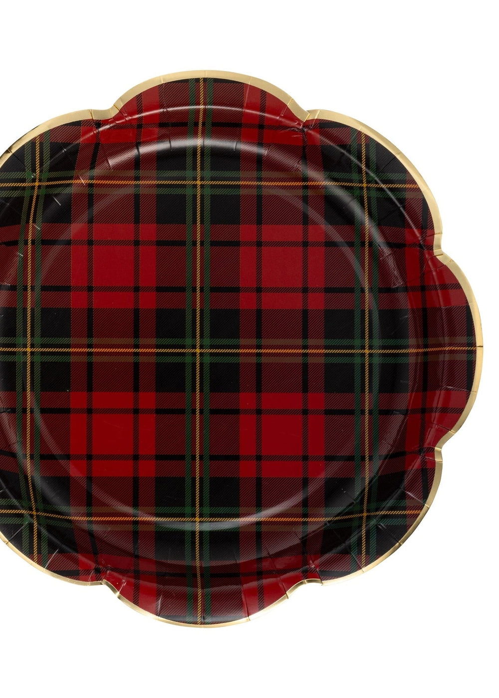 Red Christmas Plaid Round Scalloped Plate - Clementine Home Floral Gift