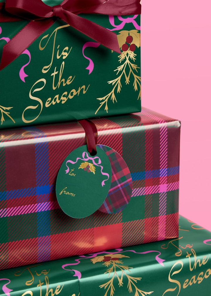 ’Tis the Season Wrapping Paper Set – 12 Sheets + 16 Tags - Clementine Home Floral Gift