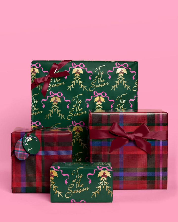 ’Tis the Season Wrapping Paper Set – 12 Sheets + 16 Tags - Clementine Home Floral Gift