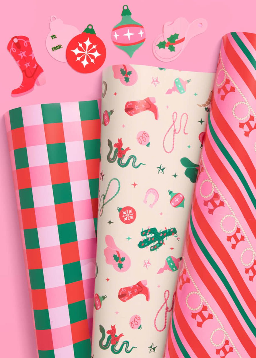 Western Wrapping Paper Set – 12 Sheets + 16 Tags - Clementine Home Floral Gift