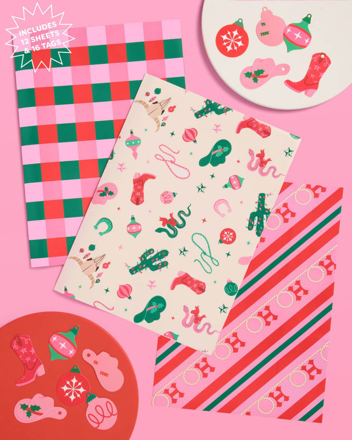 Western Wrapping Paper Set – 12 Sheets + 16 Tags - Clementine Home Floral Gift