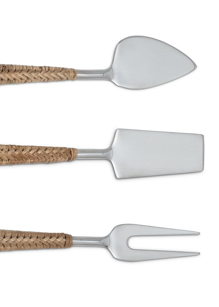 Rattan Handle Cheese Knives - Clementine Home Floral Gift