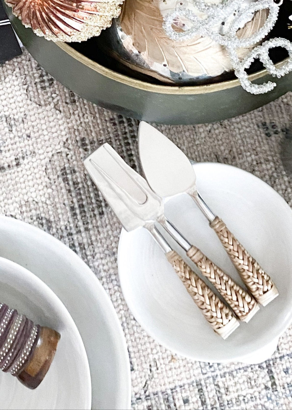 Rattan Handle Cheese Knives - Clementine Home Floral Gift