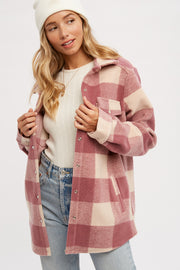Sadie Mouflon Snap Front Jacket - Pink Plaid