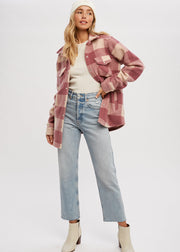 Sadie Mouflon Snap Front Jacket - Pink Plaid