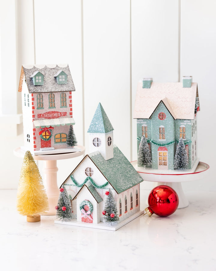 Glitter Christmas Village, Set of 3