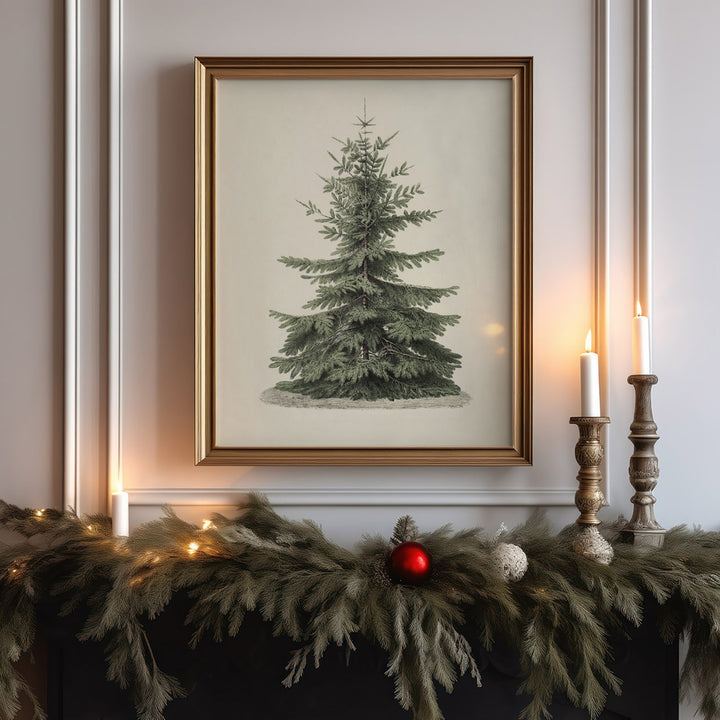 Vintage Christmas Tree Wall Art Print