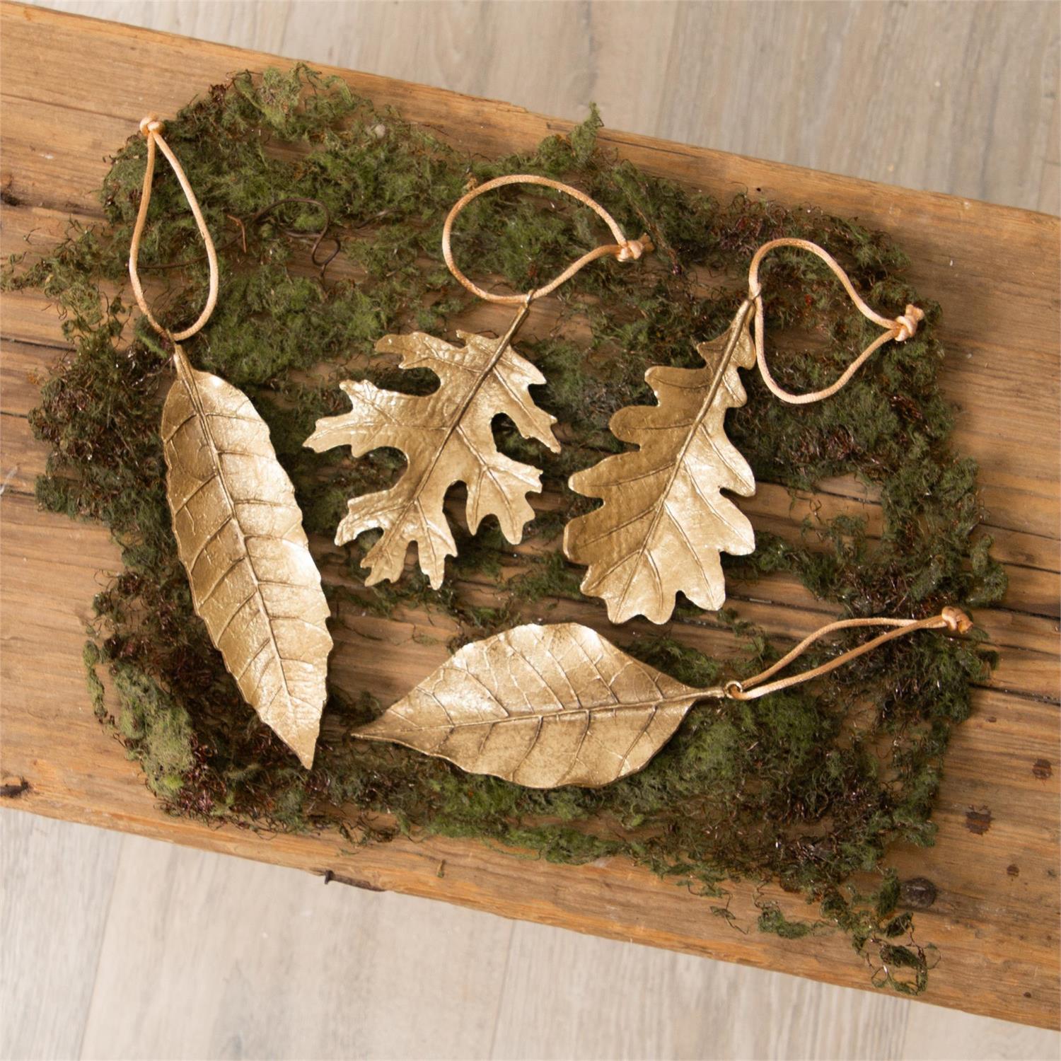 Leaf Ornaments, Set of 4 - Gold