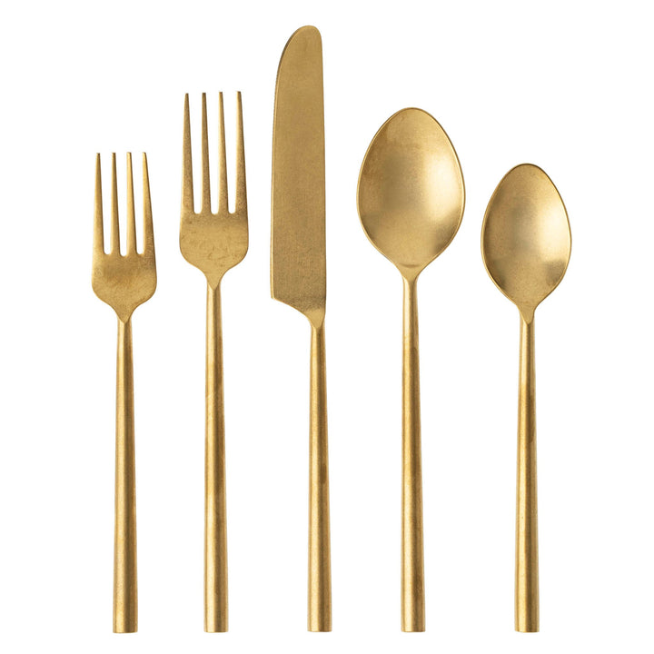 Tides Flatware, Set of 5 - Tumbled Gold