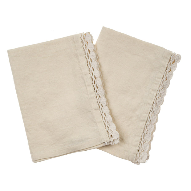 Isla Lace Tea Towels, Set of 2 - White Lace