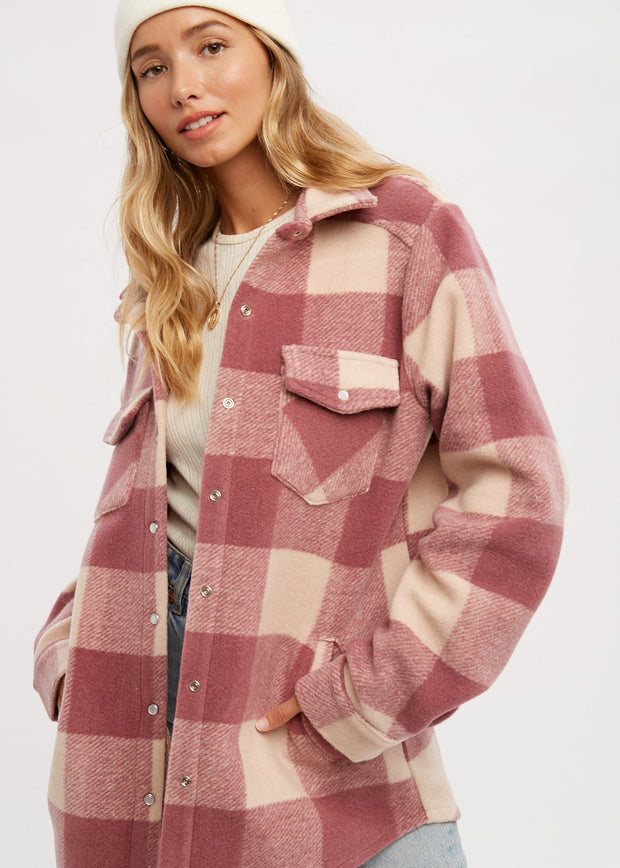 Sadie Mouflon Snap Front Jacket - Pink Plaid
