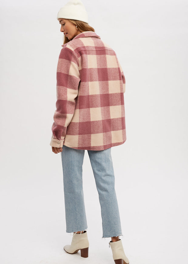 Sadie Mouflon Snap Front Jacket - Pink Plaid