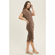 Ruched Slit Tee Dress - Chocolate