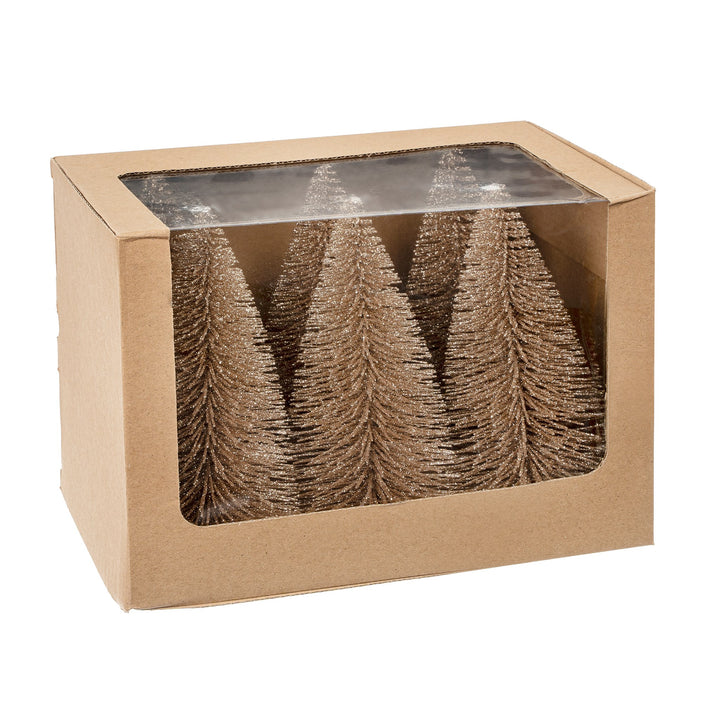 Bottle Brush Trees, Set of 6 - Champagne Sparkle