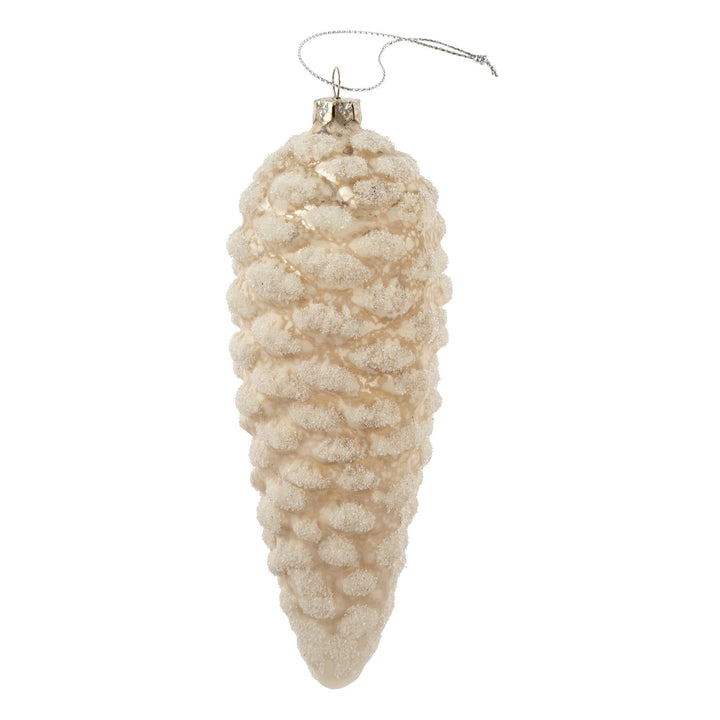 Pinecone Glass Ornament - White