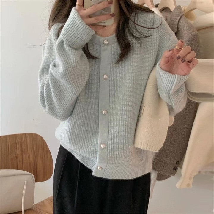 Heart Button Cardigan Sweater - Blue