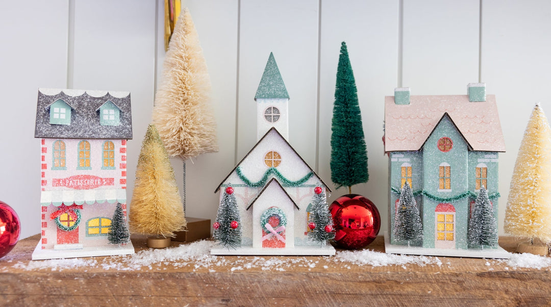 Glitter Christmas Village, Set of 3