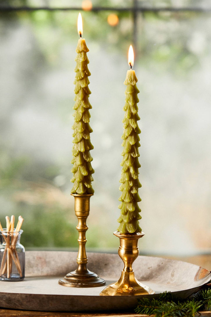 Tree Shaped Taper Candles, Set of 2 - Unscented