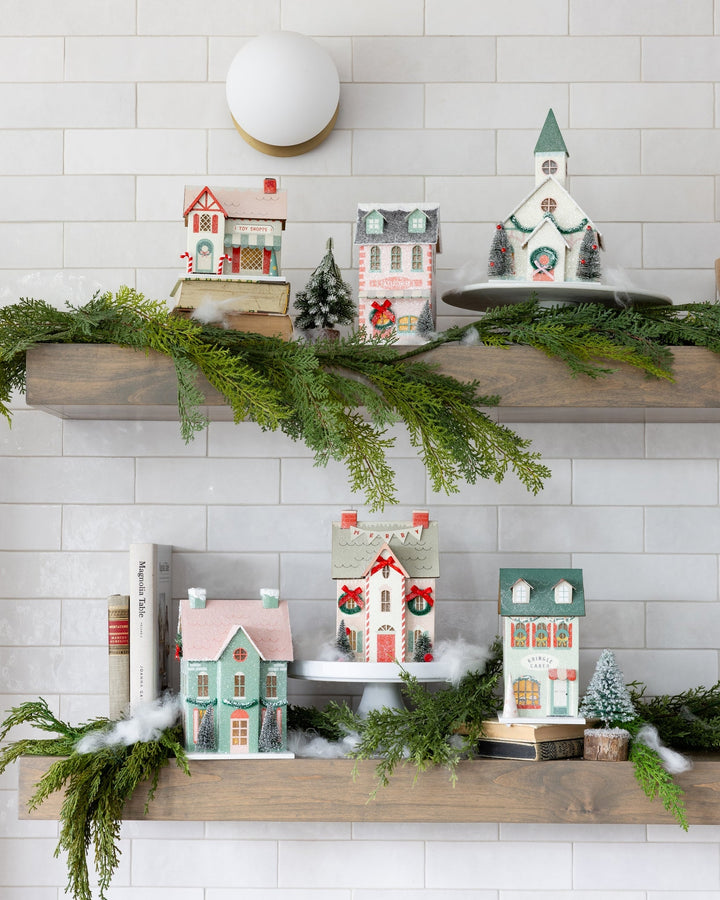 Glitter Christmas Village, Set of 3 - Traditional