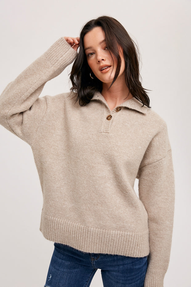 Ribbed Knit Sweater Top - Oatmeal