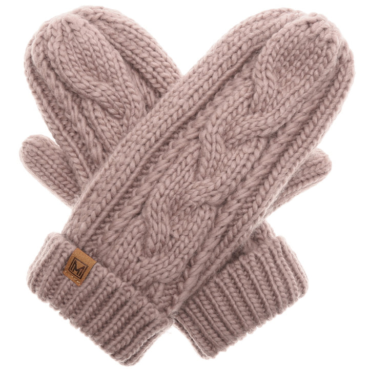 Cable Knit Mittens with Fleece - Blush