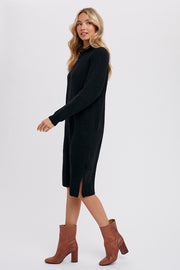Quarter Zip Sweater Dress - Black