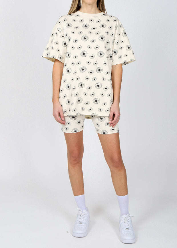 The "Daisy" Oversized Boxy Crew Neck Tee - Almond