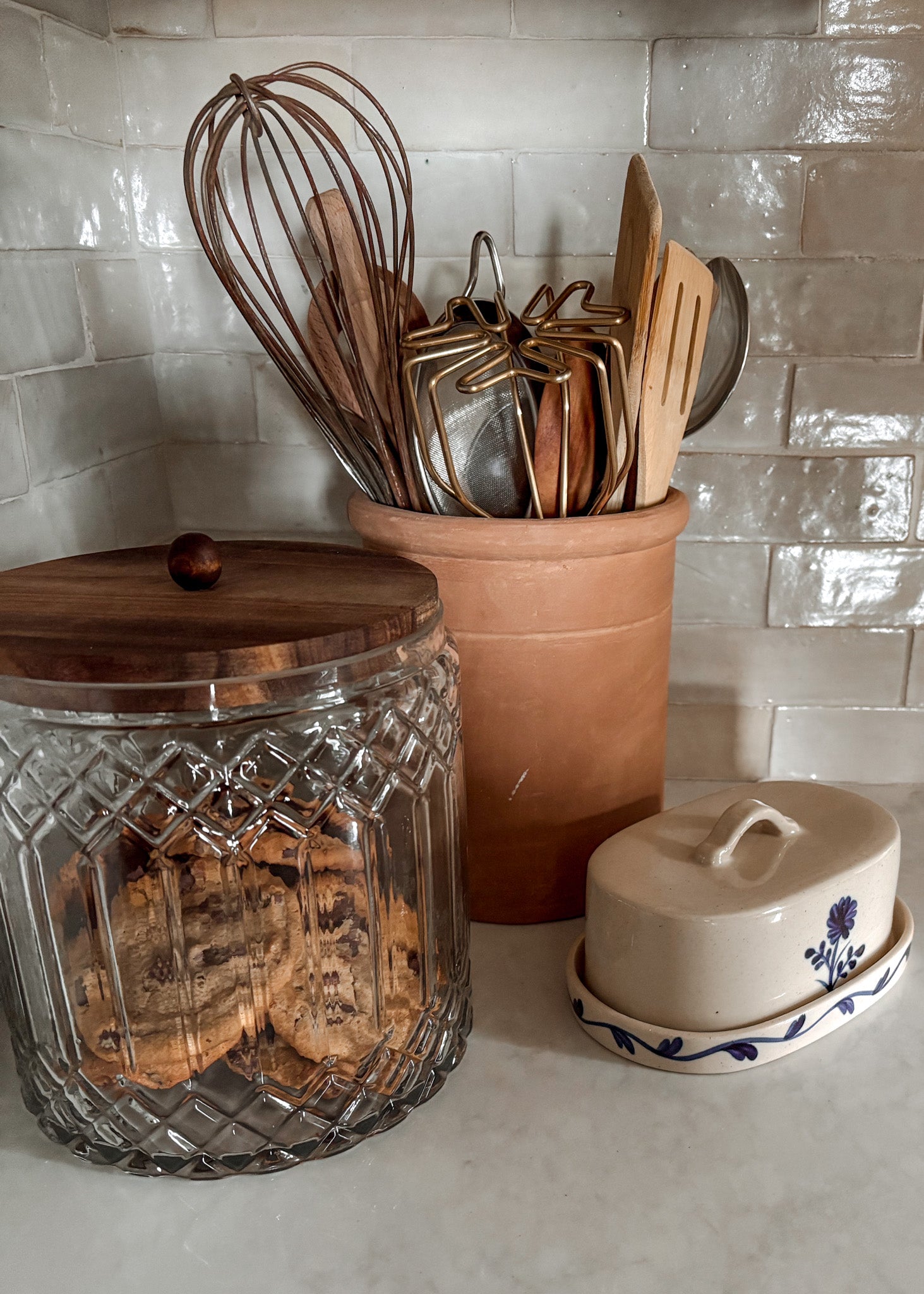 Cut Glass Jar with Wood Lid