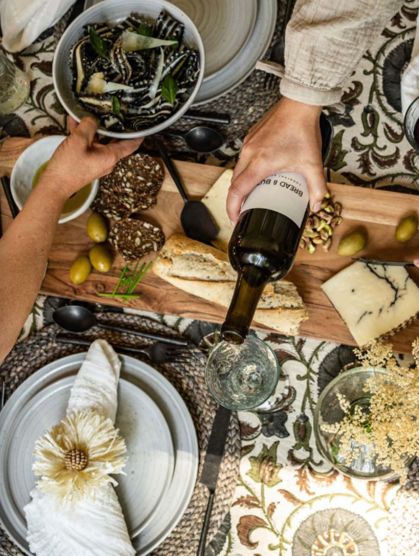 Botanique Block Print Tablecloth - Grey