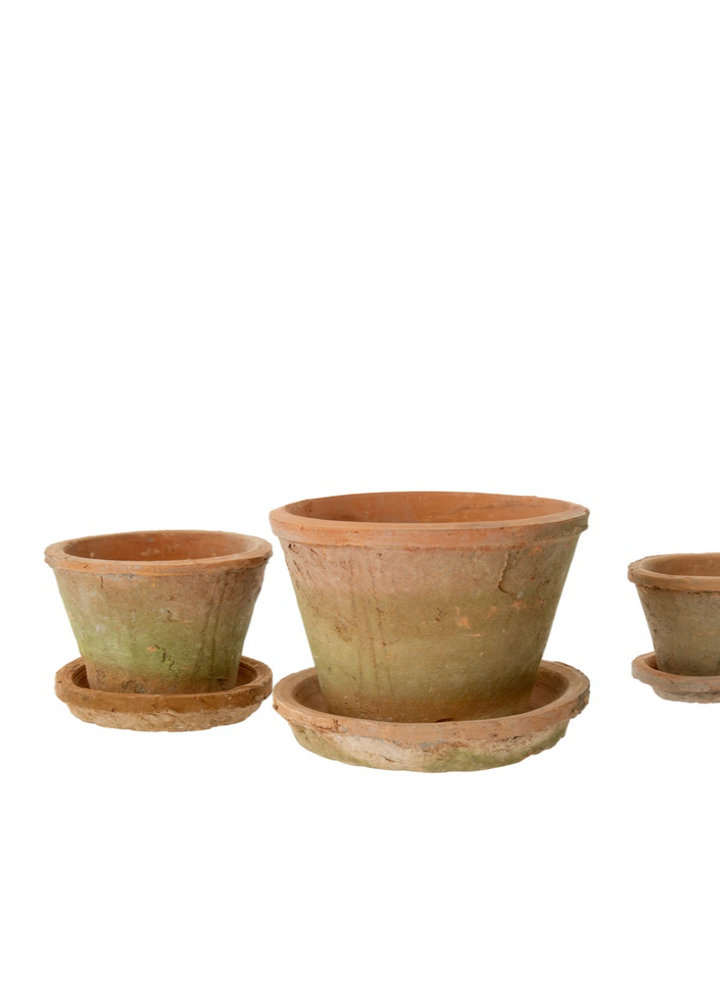 Aged Clay Cactus Pot + Saucer – Antique Redstone