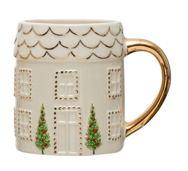 Hand-Painted Stoneware House Mug